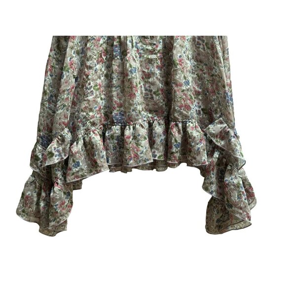 Lumière Floral Ruffle Asymmetric Hem Sheer Sleeveless Pullover Top Feminine Sz M - Picture 4 of 8